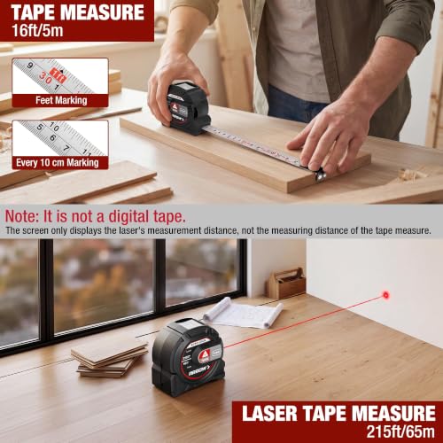 Arrow 2-in-1 Laser Tape Measure, 215Ft/65m Laser Distance Measuring Tool