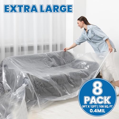 8 Pack Plastic Drop Cloth, 9 x 12 Feet Plastic Sheeting - color: 8p