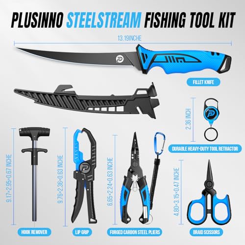 PLUSINNO Fishing Gear, Fishing Tools, Fishing Accessories, Corrosion Resistant Fishing Pliers Kit, Fishing Knife, Floating Fish Lip Gripper Fishing Gifts for Men, Gifts for Fishermen - style: 7pcs Fishing Tools