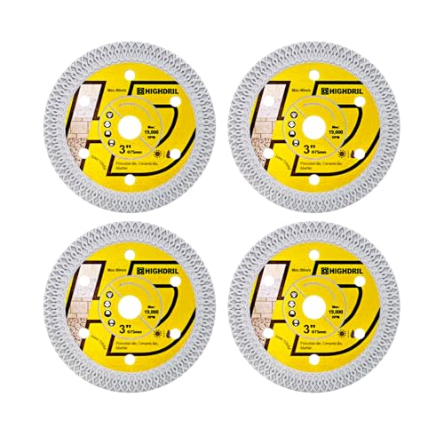 HIGHDRIL Diamond Tile Blade 3" 75mm x Arbor 3/8" 10mm - 4pcs X Mesh Angle Grinder Cutting Disc for Cutting Porcelain Tile Ceramic Marble Granite - size: Diamond Tile Blade