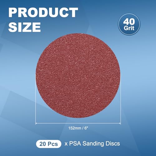 20 Pack 6 Inch PSA Sanding Discs 40 Grit Aluminum Oxide Red - size: 40 grit