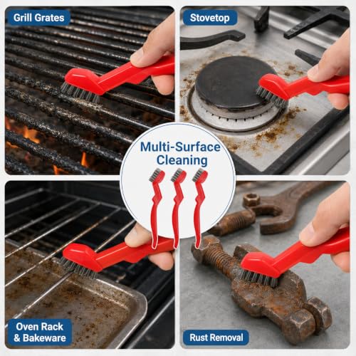 3 Pcs 7" Stainless Steel Wire Brushes - 50% Denser Than Standard Brushes - for Heavy-Duty Cleaning: Grill Grates, Uncoated Pans, Rust Removal, Deburring & Metal Cleaning,Deep Detailing Cleaning