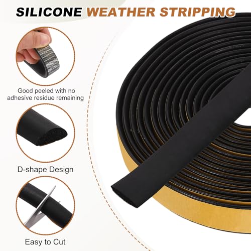 PATIKIL 16.4FT Solid Rubber Weather Stripping, 2Pcs 3/5" W x 1/5" H Self Adhesive D Shape EPDM Rubber Seal Strip Gasket for Door Frame Window Insulation RVs Furniture Cabinets, Black - size: 16.4FT x 3/5"W x 1/5"H