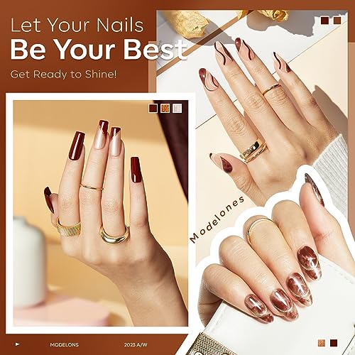 modelones Gel Nail Polish Set, 6 Colors Pearl Nude Brown Shimmer Glitter Gel Polish Kit, All Seasons Soak OFF LED Manicure Salon DIY Gift - color: Z-Cinnamon Brown