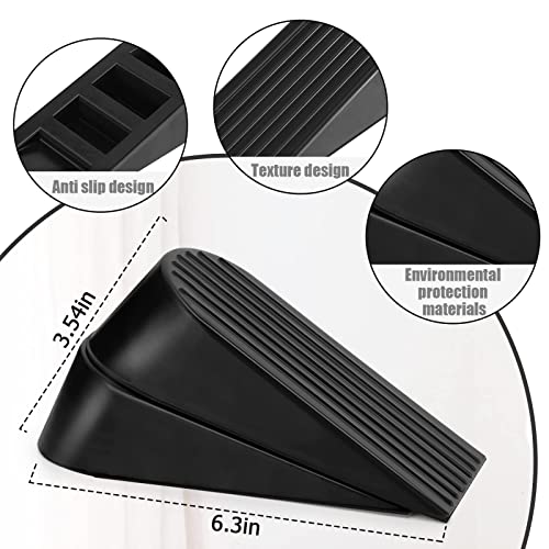 Big Door Stopper 2 Packs, Heavy Duty Wedge Rubber Door Stop Works on All Floor Surfaces, Non-Scratching Doorstops Special for Home Office School Heavy Door (Black, H1.9 x L6.3 x W2.7 Inches)