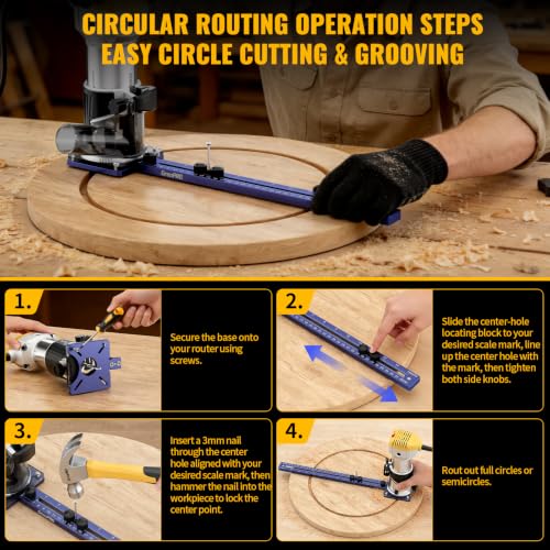 GRENPRO 4-in-1 Router Circle Cutting Jig for Trim Routers Sled Templates - color: Violet Blue