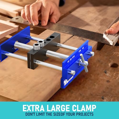 Upgraded 6.7 inch Self Centering Doweling Jig Kit, Drill Jig For Straight Holes Biscuit Joiner Set With 6 Drill Guide Bushings, Adjustable Width Drilling Guide Tool Accessory Jigs (Blue) - size: Large