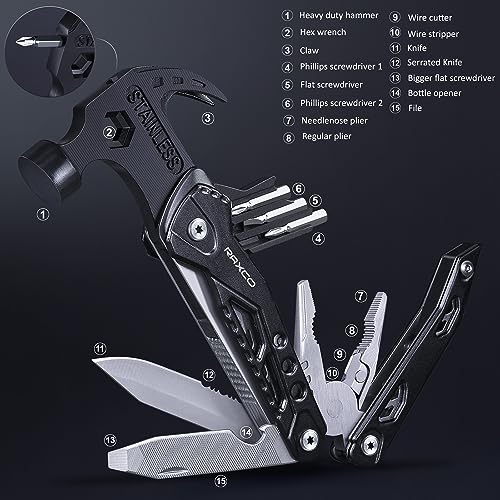 RAXCO 15-in-1 Multi-Tool Claw Hammer Pliers, Rigid Pouch - style: Hammer