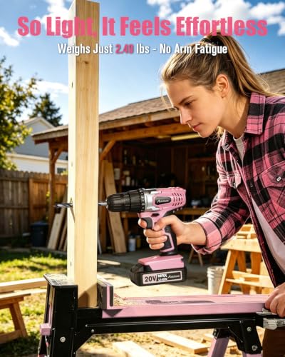 AVID POWER 20V Cordless Drill Set for Home DIY & Beginner Projects - Lightweight Power Drill with Battery Charger & 22 Bits, Variable Speed, 3/8" Keyless Chuck, Ideal for Furniture Assembly (Pink) - color: 2-pink