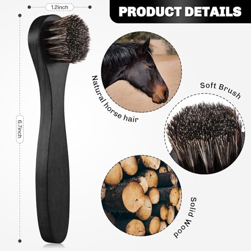 4 Pcs Horsehair Shine Shoes Brush Kit Polish Dauber Applicators Cleaning Leather Shoes Boots Care Brushes Suede Cleaner Brush with Microfiber Shoe Cloth(Black Handle A) - style: Black Style A