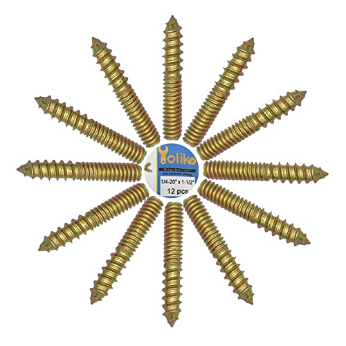 12 Pack 1/4-20 x 1-1/2 Inch Hanger Bolts 1/4-20" Double Headed Bolts 1/4 Wood Dowel Screw Self-Tapping Screw Hanger Bolts for Furniture Double Head Threaded Rods Bolt 37mm Length - size: 1/4-20"x1-1/2"-12PCS