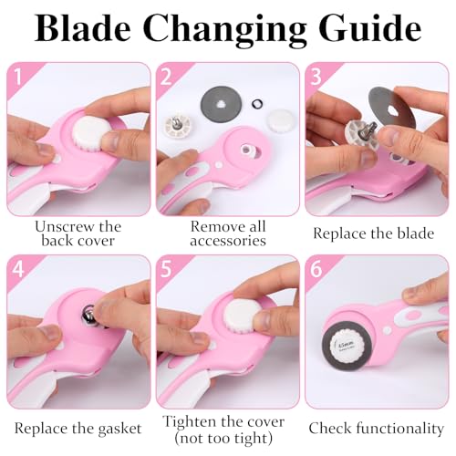 45mm Rotary Cutter for Fabric with 5 Extra Blades, Roller, with Safety Lock - color: Pink