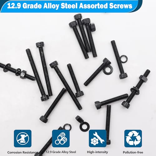 mxuteuk 185PCS M5 Screws Assortment Set, M5 Hex Socket Head Cap Screws Bolts Nuts Kit, 12.9 Grade Alloy Steel Bolts with Hex Wrench - size: 185PCS M5 x 30/35/40/45/50mm