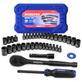 WORKPRO 39PC Drive Black Phosphate Finish CR-V Socket Set(1/4" & 3/8") - color: Black
