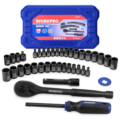 WORKPRO 39PC Drive Black Phosphate Finish CR-V Socket Set(1/4" & 3/8") - color: Black