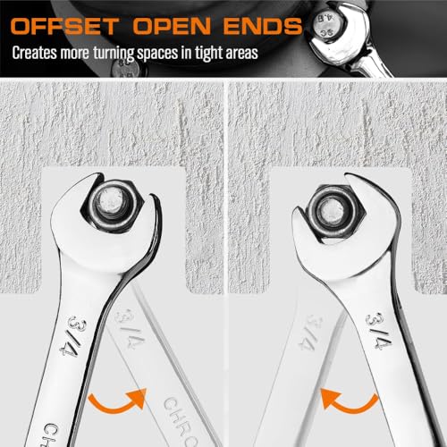 HORUSDY 15-Piece SAE Wrench Sets, Premium Combination Wrench Set Metric 1/4in-1 in, Max Torque, 12-Point, Chrome Vanadium Steel, with Storage Rack - style: 15pcs SAE Combination Wrench Set