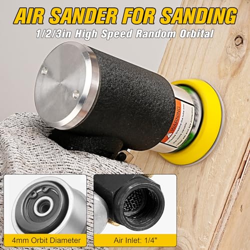 SI FANG Mini Air Sander 1/2/3 Inch Pneumatic Small Random Orbital Polisher | for Auto Body Work, Wood, Metal, Paint Removal, Mini Da Sanders with 45PCS Sanding Discs + 3PCS Backing Pads (Air Powered) - style: 1"2"3" Sander Kit