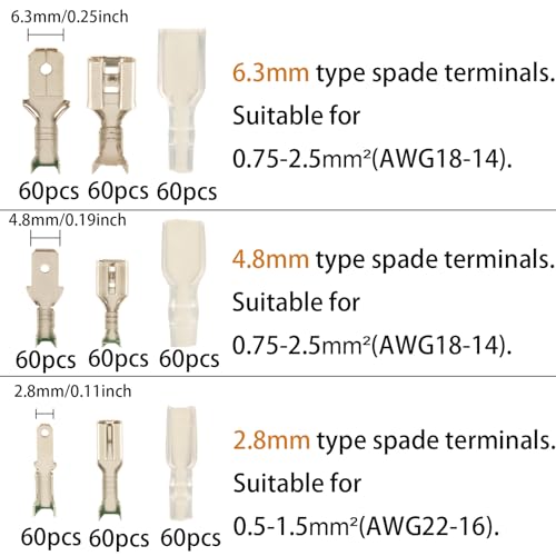 Feggizuli 540pcs 2.8mm 4.8mm 6.3mm Male and Female Spade Connectors Kit with Insulating Sleeve, Crimp Terminals Electrical Connectors, Electrical Terminals for Electrical Wiring