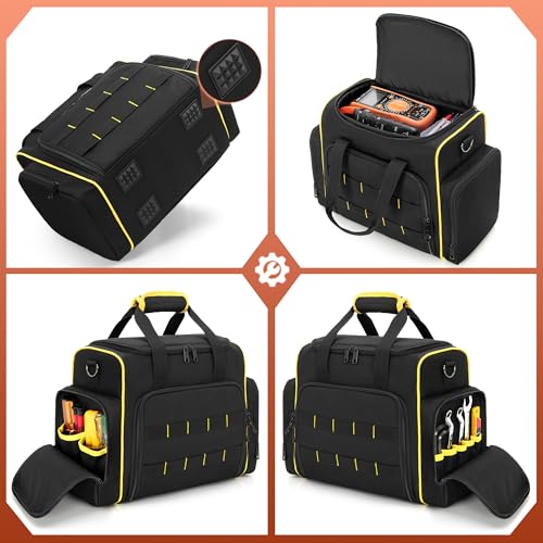 Marscamd Tool Bag with 3 Removable Cases, 2 Layers Tool Tote for Hand Tools - color: Black with Yellow Binding