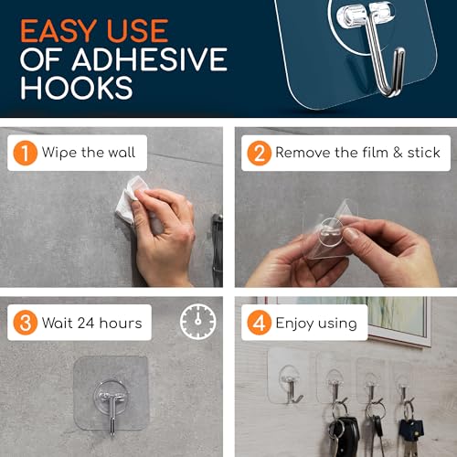 GLUIT Adhesive Wall Hooks for Hanging Heavy Duty No Drill, 22 lbs, 20 pcs - size: Medium, 20 pcs