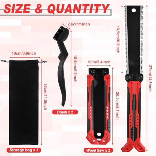 8-Inch Folding Japanese Pull Saw, Double-Edged Hand Saw with SK5 Blade(13/14 TPI), Pocket Camping Saws with Portable Pouch & Brush, Woodworking Flush Cut Pruning Saws for Hard/Soft Wood
