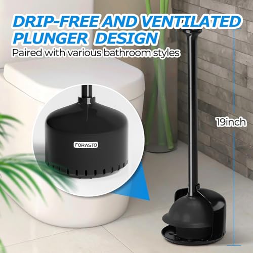 FORASTO 3Pack Toilet Plunger with Holder - Heavy Duty Bathroom Tools - color: Black, size: 3Pack