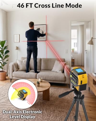 TEPU Laser Tape Measure 4-in-1, 197FT Laser Distance Meter with 16FT Tape - color: Yellow-black
