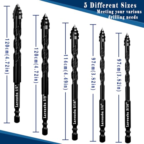 10pc Black Serrated Eccentric Masonry Drill Bit, Serrated Concrete Drill Bit Set for Ceramic Tile Brick Glass Plastic Marble and Wood (3/16” to 1/2”). - color: Black