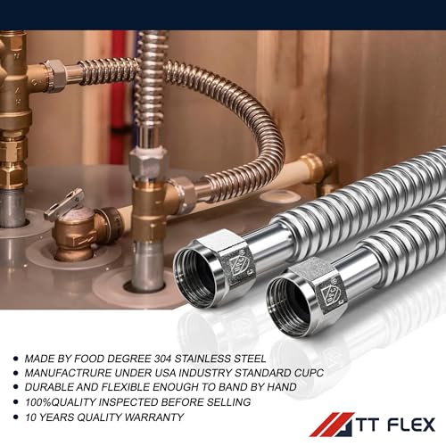 TTFLEX 18" Water Heater Supply Lines 3/4" FIP Water Hose, 0.7" ID, 2 Pack - size: 3/4" FIP x 3/4" FIP, 18" (0.7" ID)
