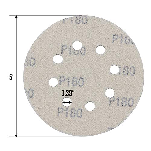 5-Inch 8-Hole Hook and Loop Sanding Discs, Orbital Sander Sandpaper Discs, 100 Pieces Round Sandpaper Set, 180 Grit - size: 180-Grit