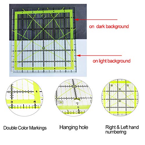 UOOU 4 Sizes Square Quilting Ruler Quilting Template Fabric Cutting Ruler - color: Green-4 Pack