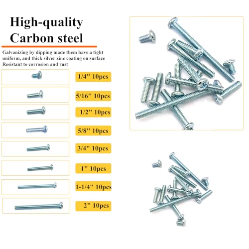 80 Pcs 8 Sizes #8-32 Machine Screws Knob Cabinet Screws Electricians Screws, Carbon Steel Zinc-Plated Phillips Pan Head Machine Screws Assortment Kit - size: #8-32-8Size-80P