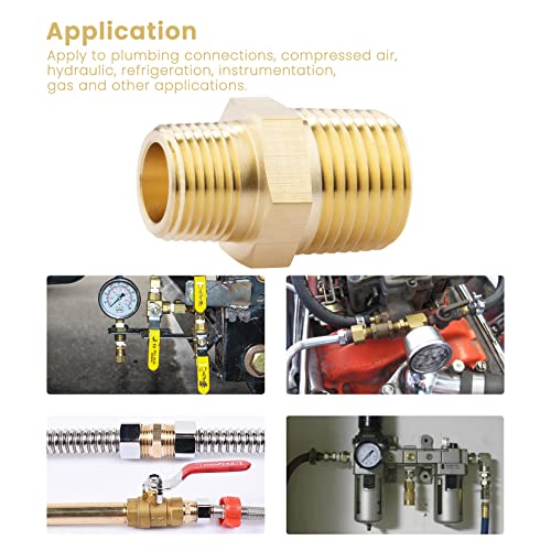 KOOTANS 1/2 NPT x 3/8 NPT Male Solid Brass Hex Nipples,4 PACK - size: 1/2 NPT x 3/8 NPT (O.D x O.D: 3/4'' x 5/8'')
