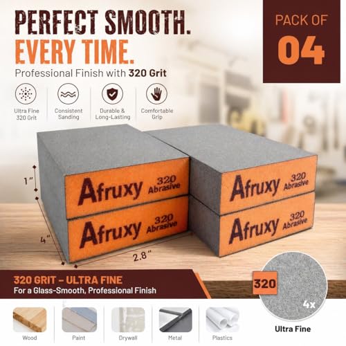 Sanding Sponge Super High-Density Sandpaper Block, Fine Grit Sanding Block, Reusable Dry Wet Sanding Blocks for Wood, Drywall,Metal,Sandpaper Sand Block, 4pcs 320 grit Sandpaper Sponge by Afruxy - size: 320 Grit 4 Pack
