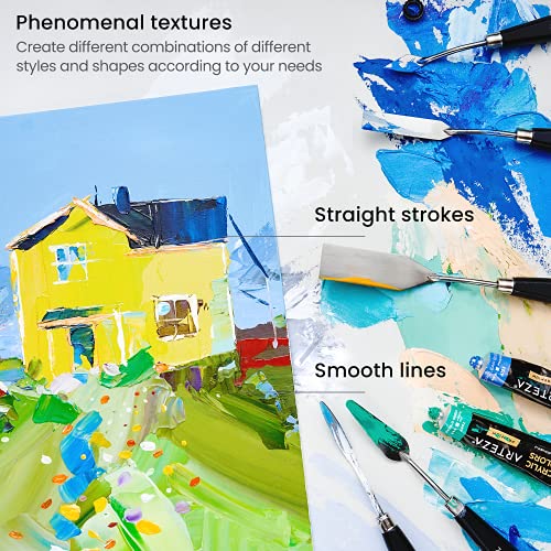 ARTEZA Palette Knives, Set of 8, Stainless Steel for Acrylic and Oil Paint