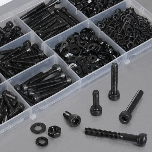 VGBUY 500Pcs M4 Screw Kit, Black M4 Screws (7 Sizes 6-30mm), Assorted Metric Nuts and Bolts Assortment Kit, Hex Socket Head Cap 6/8/12/16/20/25/30mm with Washer Nuts, 12.9 Grade - size: M4x6/8/12/16/20/25/30mm, style: Socket Head