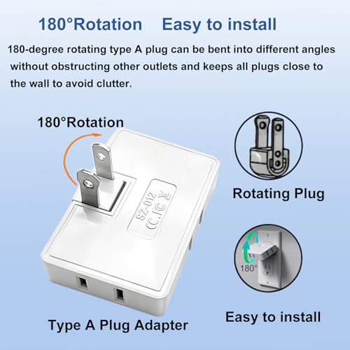 Outlet Splitter,3 Way Flat Outlet Extender, Flat Plug Adapter,White,2 Pack - size: 2 Prong 2 Pack