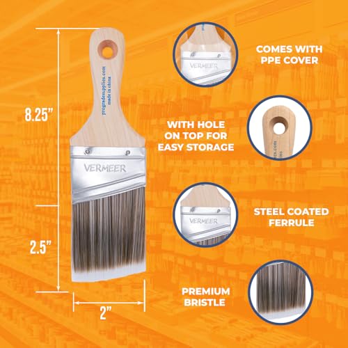 Vermeer Paint Brushes, 2 Inch Stubby Angled Paint Brush, Cut-in, 4 Pack
