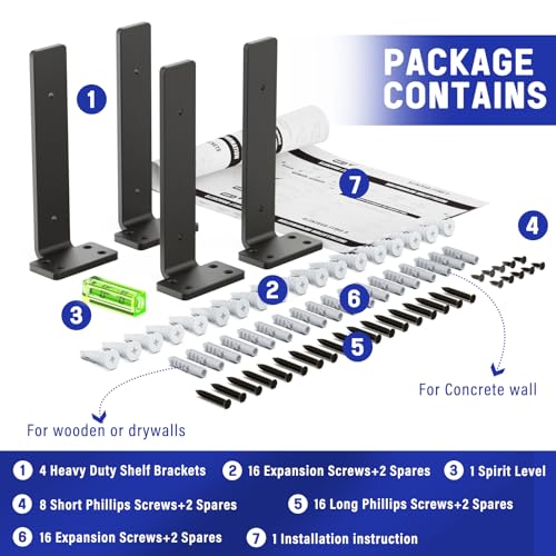 Goovilla Shelf Bracket, Floating Shelf Brackets 8 inch Long, 4 Pack, Black - size: 8 Inch, style: Black 4Pack
