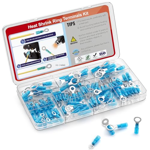 16-14 AWG/Gauge Heat Shrink Ring Terminal Kit Wire Connector Cable End Lugs - size: 16-14AWG-100pcs