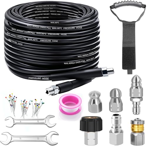 50FT Sewer Jetter Kit for Pressure Washer, 5800PSI Drain Cleaner Hose - color: Black-50FT hose