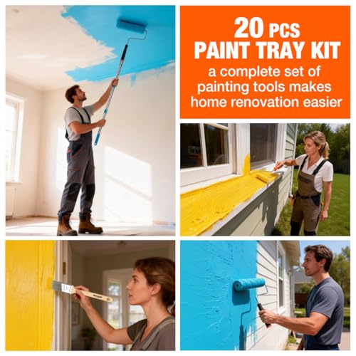 28 Pcs Paint Tray Set, 9" & 4" Paint Roller with Extension Pole - color: 28 Pack, 9" Paint Trays