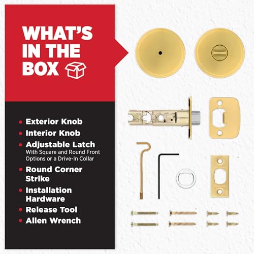 Kwikset 730PSKRDT-4 Pismo Knob with Round Rose Privacy Lock with 6AL Latch and RCS Strike Satin Brass Finish - color: Satin Brass, size: 1 Pack