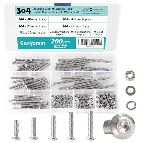 M4 Button Head Socket Cap Screws Bolts Washers Nuts Assortment Kit - size: Button M4x30/35/40/45/50 mm