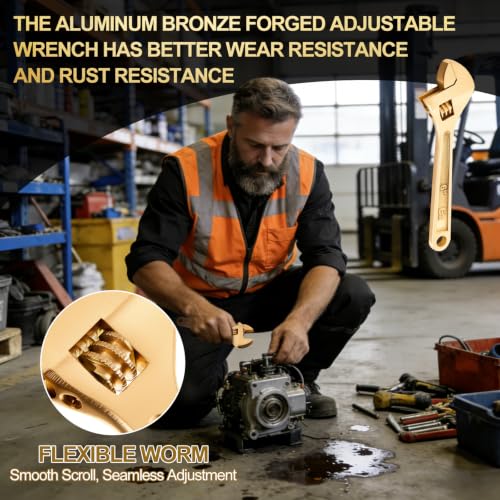 Hicarer 6 Inch Non-Sparking Adjustable Wrench, Aluminum Bronze Tool - size: 6 Inch/ Open Max 19mm