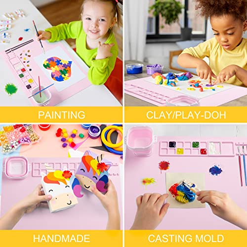 Silicone Painting Mat, Art Mat with Cup, Craft Paint Brush Cleaner Tool - color: Pink