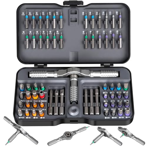 66 in 1 Magnetic Screwdriver, Ratchet Screwdriver Set, S2 Steel Bits with Ratchet T Handle Multi-Bit Tool Set for Furniture Assembly, Appliance Repair
