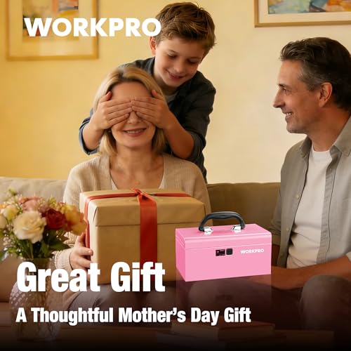 WORKPRO 10.8" Mini Metal Tool Box with Removable Tray - color: Pink