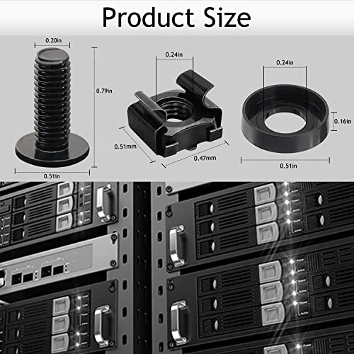 50-Pack M6 x 16mm Computer Rack Mount Cage Screws, Nuts & Washers for Server Cabinet - Black