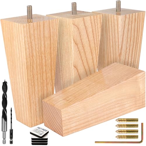Airy Abode Premium Ash Wood Square Furniture Legs (Full Install Kit) - Pick Your Size and Color - color: Natural Ash Wood, size: 6 Inches
